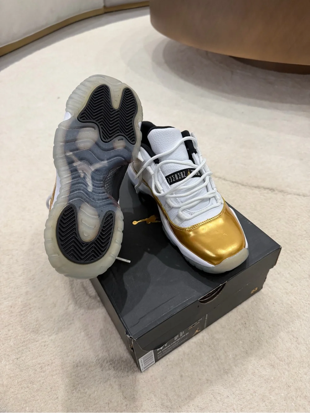 Jordan Kids White and Gold Low-Top Sneakers